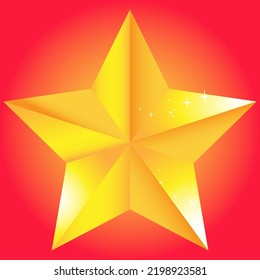 Golden sparkling star on a red background for advertisement, web design, games, applications, casino