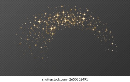 Golden sparkling stars, shiny particles light effect, transparent flying stardust texture