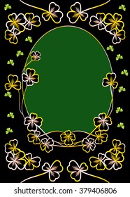 Golden sparkly clover leaves on a black. Luxury background for St. Patrick's greetings card.