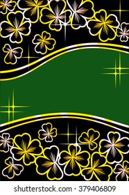 Golden sparkly clover leaves on a black. Luxury background for St. Patrick's greetings card.