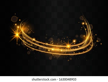 Golden sparks glitter special light effect.Sparkling magic dust particles.Cosmic glittering wave