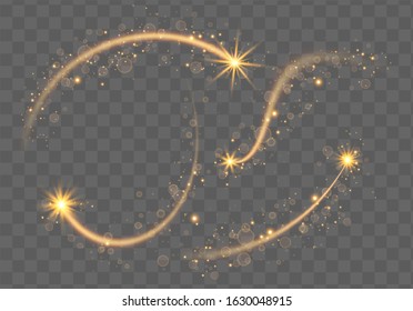 Golden sparks glitter special light effect.Sparkling magic dust particles.Cosmic glittering wave