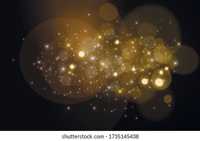 Golden sparks glitter special light effect. Vector sparkles on transparent background. Sparkling magic dust particles.