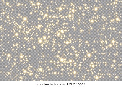 Golden sparks glitter special light effect. Vector sparkles on transparent background. Christmas abstract pattern. Sparkling magic dust particles