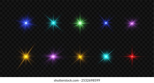 Golden sparks, sun rays, lens flare, yellow star