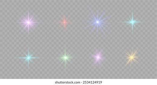 Golden sparks, sun rays, lens flare, yellow star