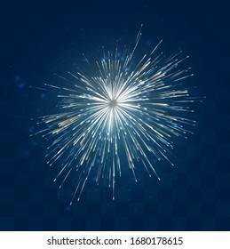 golden sparks of vector fireworks on mosaic blue background, convenient editable design element