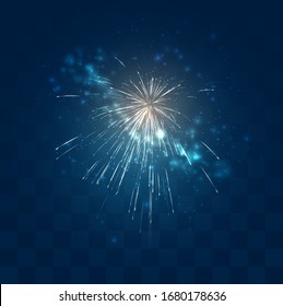 golden sparks of vector fireworks on mosaic blue background, convenient editable design element