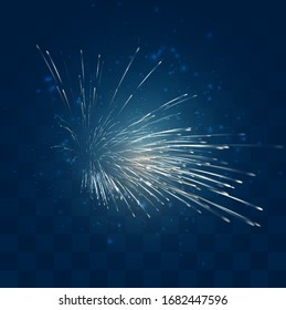 golden sparks of vector fireworks on mosaic blue background, convenient editable design element