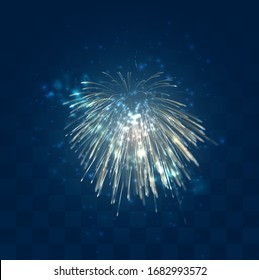 golden sparks of vector fireworks on mosaic blue background, convenient editable design element