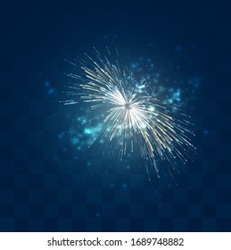 golden sparks of vector fireworks on mosaic blue background, convenient editable design element