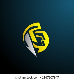 golden spartan logo, symbol, icon, or sign vector has mean dynamic, trusted. it can use for business, sport, food and drink or game company logo or symbol.