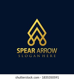 Golden Spear Arrow line art style Logo design vector illustration