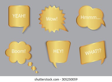 Golden speech bubbles.Speech bubbles with messages.Abstract vector illustration.