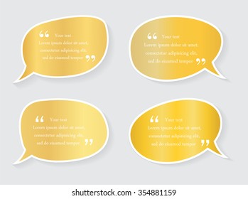 Golden speech bubbles.Speech bubbles with quotation marks.Vector illustration.