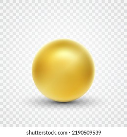 Golden sphere. Isolated on transparent background. Golden glossy 3d ball or precious pearl. 