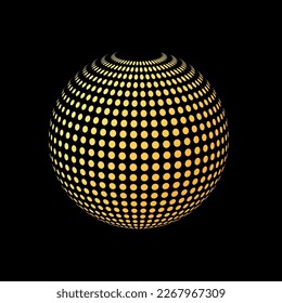 Golden sphere vector in halftone style on black background