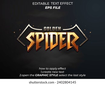 efecto de texto de araña dorada, fuente editable, tipografía, texto 3d para juego de insignia, fantasía medieval y juegos rpg. plantilla de vector