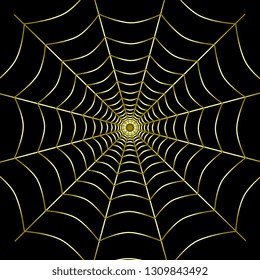 Golden spider web grid on black background.  Cover for poster design. Template for brochures. Vector EPS10