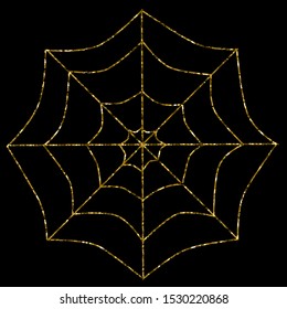 Golden spider web on black background - halloween decoration