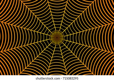 Golden spider web on black background - vector pattern