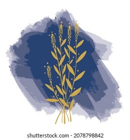 golden spikelets on a watercolor background, image for a postcard, vector illustration
