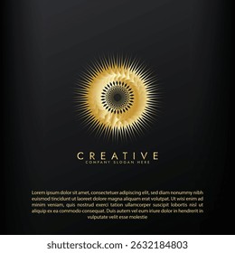 Golden spiral abstract logo with a sunburst effect, perfect for luxury brands vector design