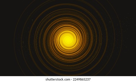 Golden Spiral Black Hole on Black Galaxy Background.planet and physics concept design,vector illustration.