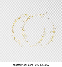 Golden Spiral Carnival Vector Transparent Background. Christmas Streamer Design. Star Happy Template. Yellow Decoration Branch.