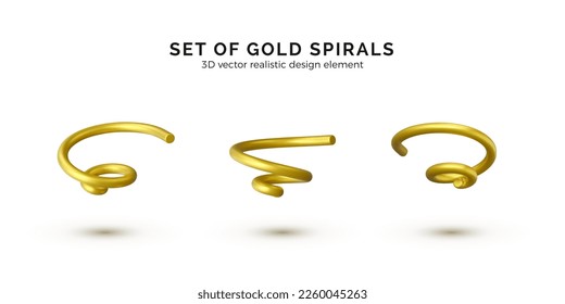 Golden spiral confetti set. Realistic 3d twisted serpentine for holiday party invitation, greeting cards and banner. Vector illustration