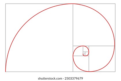 Espiral dorada, espiral de Fibonacci, proporción dorada - Ilustración vectorial