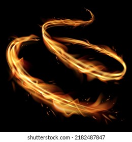 Golden spiral with fiery effect. Realistic flame tongues