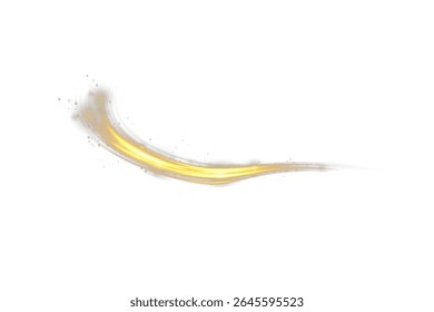 Golden Spiral Light Line, Twisted Ribbon Glow, Curved Twirl Effect, Smooth Festive Light Rope, Elegant Abstract Vector Line, Isolated PNG, Bright Gold Streak on Transparent Background