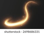 Golden spiral with a luminous light effect. Radiant vortex lines on a transparent background.