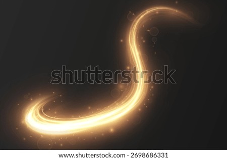 Golden spiral with a luminous light effect. Radiant vortex lines on a transparent background.