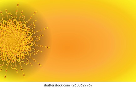 Golden Spiral Mandala on Yellow Gradient Background – Abstract Floral Design on Left Side
