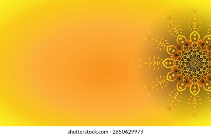 Golden Spiral Mandala on Yellow Gradient Background – Abstract Floral Design on Left Side