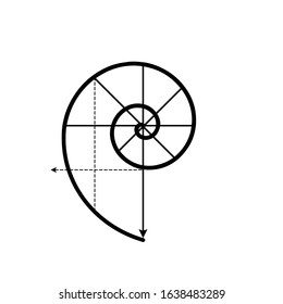 Golden Spiral. Golden Ratio vector logo. Fibonacci Spiral. Minimalist Golden Ration