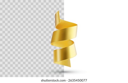 Golden Spiral Ribbon Rendered In Elegant 3D Style, Ideal For Celebration, Decoration, Or Festive Designs. Clean Vector Illustration For Holiday, Party, Or Gift-Themed Visual Projects.