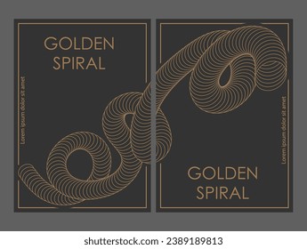 The golden spiral. A set of designs for a composite cover, banner, poster. Template for interior decoration, creative ideas, creativity and design
