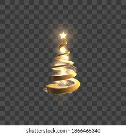 Golden spiral shaped stylised christmas tree made of metal or plastic with star on top for your winter holiday background on checkered backdrop. EPS10