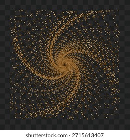 Una espiral dorada de pequeñas partículas se arremolina hacia adentro contra un fondo oscuro y a cuadros, creando un efecto de vórtice hipnotizante.