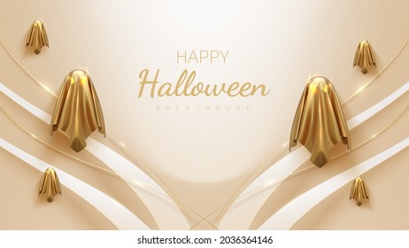Golden spirit, modern ghost design, luxury 3d style halloween background. Realistic vector illustration.