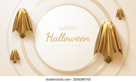 Golden spirit, modern ghost design, luxury 3d style halloween background. Realistic vector illustration.