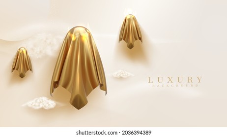 Golden spirit and white clouds, modern ghost design, luxury 3d style halloween background. Realistic vector illustration.