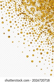 Golden Splash Bright Vector Transparent Background. Abstract Circle Wallpaper. Gold Rain Anniversary Banner. Polka Isolated Texture.