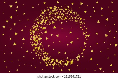 Golden Splash Effect Burgundy Background. Golden Triangle Wallpaper. Yellow Shine Happy Illustration. Rain Abstract Texture.