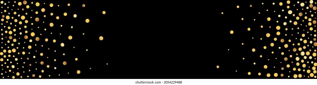 Vector de glamour dorado Splash fondo negro Panorámico. Rico Diseño de Polka. Papel de escritorio feliz de Confetti de oro. Banner de efecto secuencial.