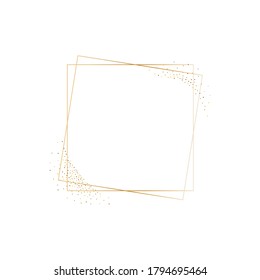 Golden splash or glittering spangles frame with empty center for text. Golden glittering circle made of tiny round dots on white background. Vector illustration.