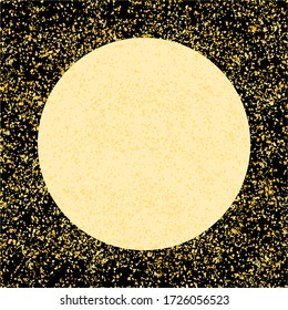 Esplandor dorado o esparadrapos brillantes alrededor del marco vectorial con centro vacío para el texto. Un círculo dorado brillante hecho de pequeños puntos sobre fondo negro.